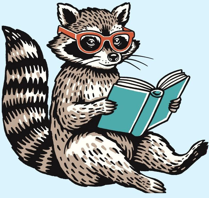 cartoon raccoon with book